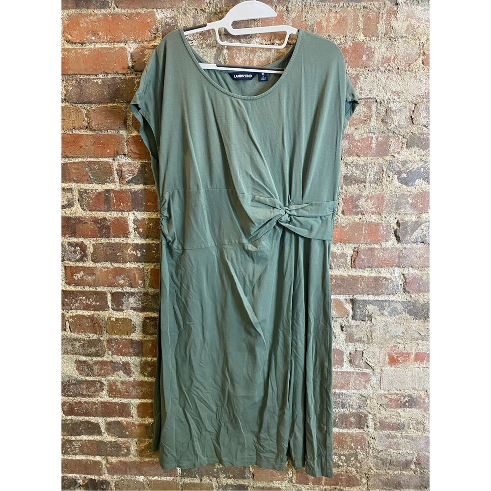 Lands’ End • Sage Green Short Sleeve Knee Length Side Knot Shirt Dress Ladies Si